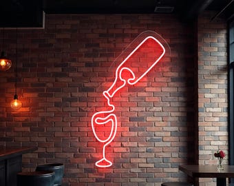 Wine Neon Sign, Elegant Wine Bar LED Light, Wine Glass Neon Sign, Cozy Kitchen Decor, Home Bar Wall Light, Restaurant Decor, Wine Lover Gift