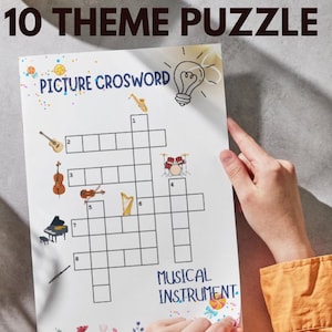 Picture Crossword Puzzle for Kids: 10 Themes (Instant Download PDF)
