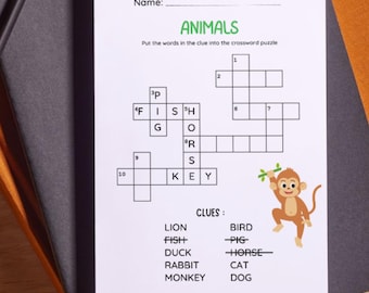 Animals Crossword for Kids: Printable A4 Activity (PDF Download)