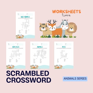 Crucigrama de animales revueltos para niños / PDF imprimible de 7 páginas / Actividad escolar divertida / Impresión fácil en tamaño A4/Carta / Descarga instantánea