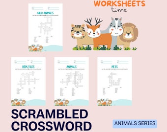 Kids Animal Crossword with Scrambled Words – Fun Printable PDF Activity Pack