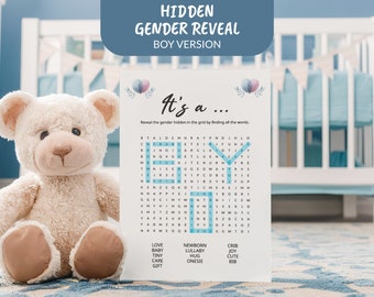 It's a Boy Gender Reveal Announcement Word Search Puzzle Guessing Party Game Gender Hidden Message Printable PDF