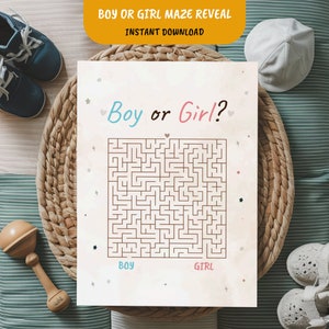 Printable Boy or Girl Gender Reveal Announcement Maze, Labyrinth PDF