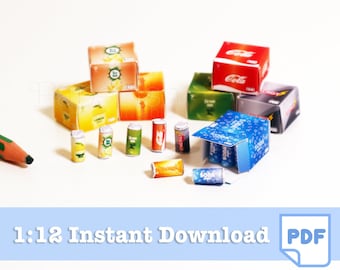 1/12 Scale Soft Drink Cans | Dollhouse Miniatures Printable (PDF)