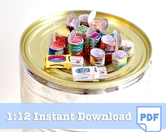 1/12 Scale Dollhouse Food Cans | Miniature Printables (PDF Pattern)