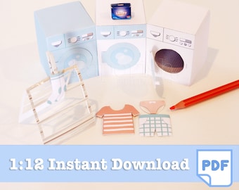 1/12 BLUE Washing Machine Miniature Printables | dollhouse miniatures, dollhouse furniture, dollhouse kit, dollhouse DIY