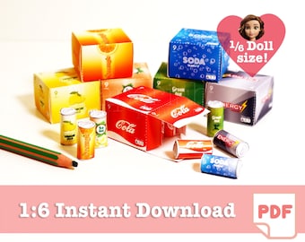 1/6 Scale Dollhouse Miniature Soft Drink Cans (PDF Printables)