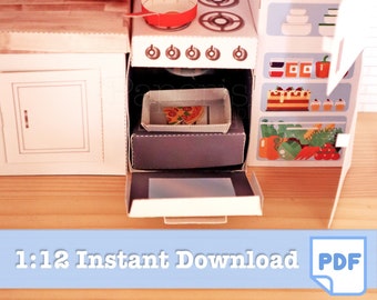 1/12 Scale Miniature White Oven Template, Printable Dollhouse Furniture (PDF Pattern)