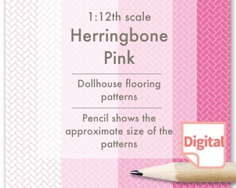 1/12 Pink Herringbone Dollhouse Wallpaper, Printable Templates (Digital Download)