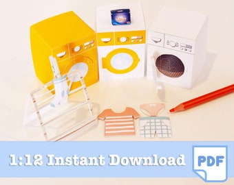 1/12 Washing Machine Miniature Printables YELLOW | dollhouse miniatures, dollhouse furniture, dollhouse kit, dollhouse DIY