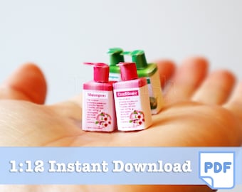 1/12 Scale Dollhouse Shampoo & Hand Soap Set PRINTABLE (PDF/JPG)