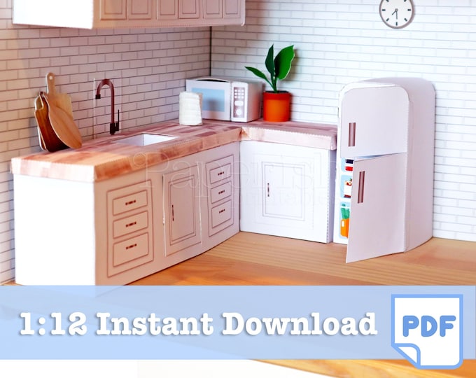 1/12 White PRINTABLE Miniature Kitchen Set Large: Dollhouse Kit ...