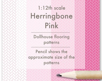 1/12 scale Dollhouse Flooring patterns | Herringbone PINK | 8 files | dollhouse flooring | flooring for dollhouse | dollhouse flooring diy