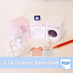 1/12 PINK Washing Machine Miniature Printables | dollhouse miniatures, dollhouse furniture, dollhouse kit, dollhouse DIY