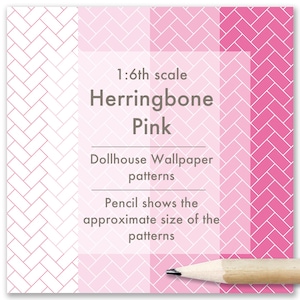 1/6 Dollhouse Wallpaper patterns Herringbone PINK | dollhouse wallpaper, wallpaper for dollhouse, dollhouse wallpaper printable, dollhouse