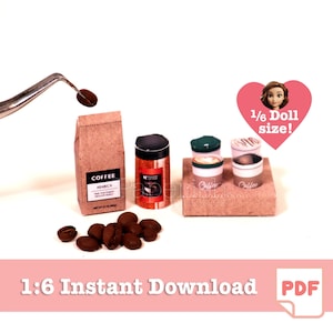 1/6 scale Coffee Cups Set miniature printables | doll food printables, doll food, dolls food, dollhouse miniatures, dollhouse kit, dollhouse