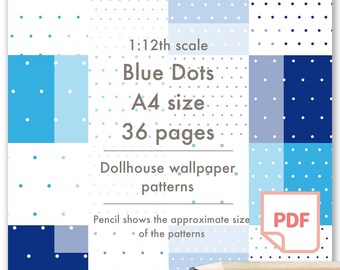 Blue Dots Dollhouse Wallpaper, 1/12 Scale, A4 (PDF Pattern)