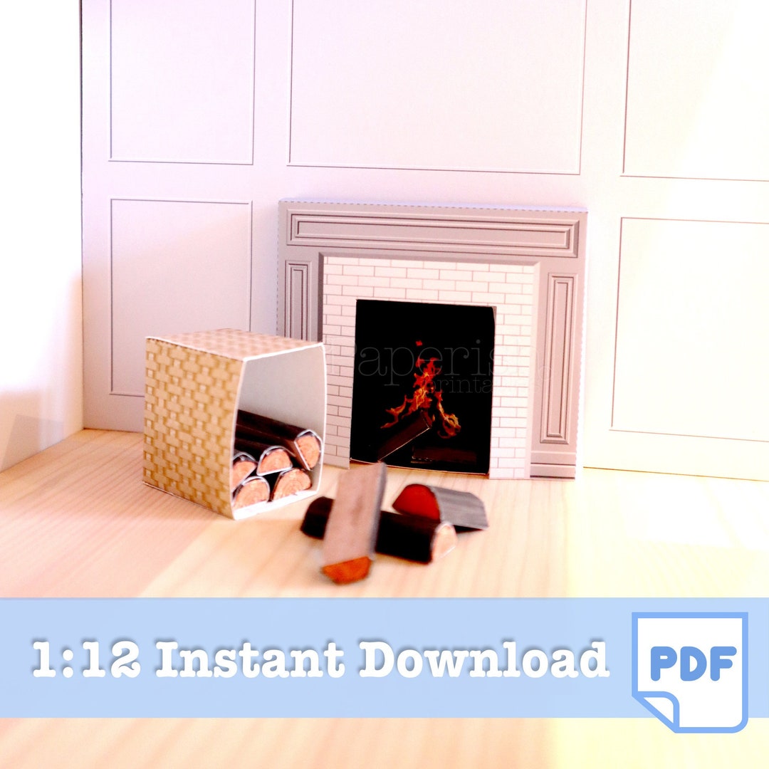 1/12 GREY Dollhouse Fireplace Printable DOWNLOAD Templates