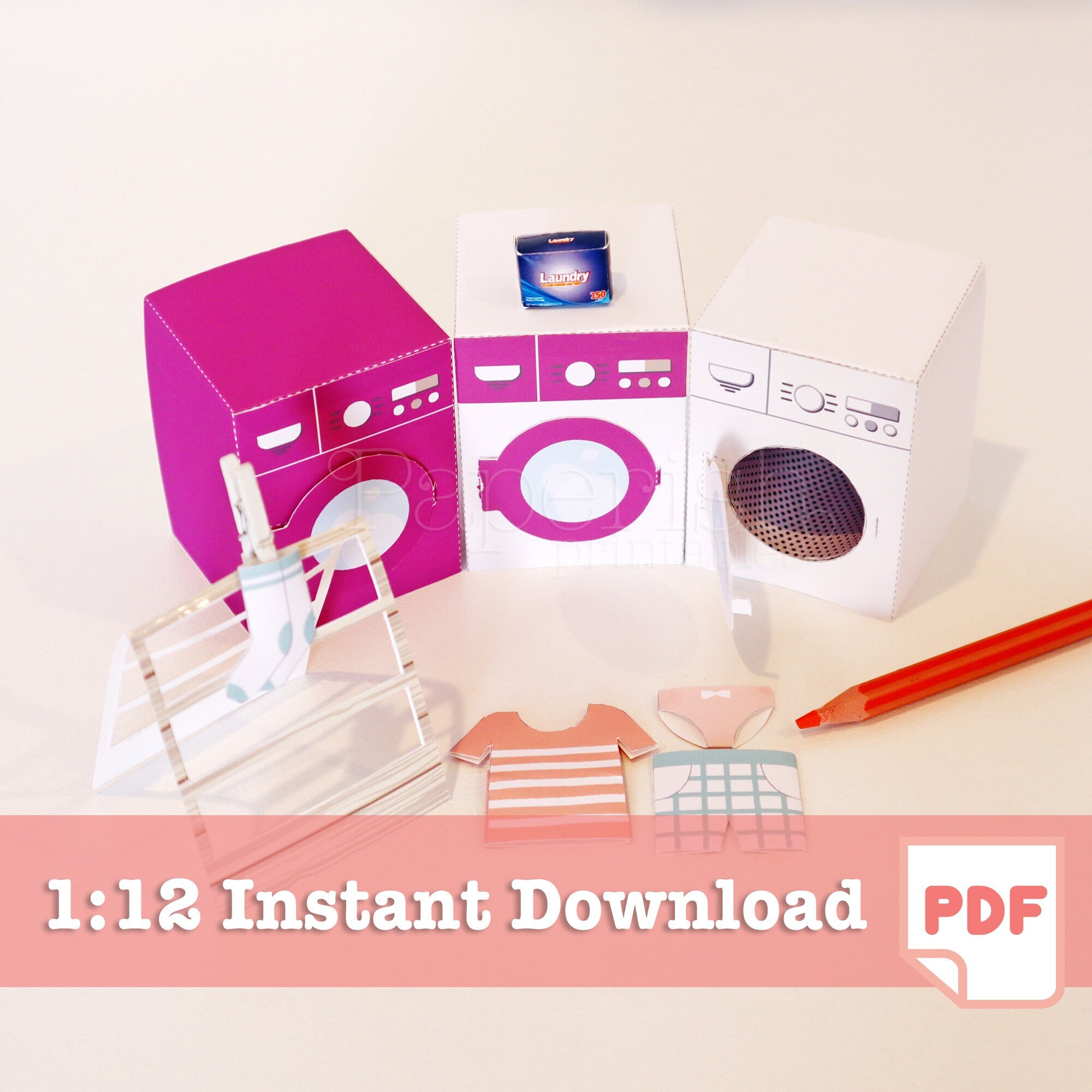 1/12 Washing Machine Miniature Printables PURPLE Dollhouse Miniatures ...