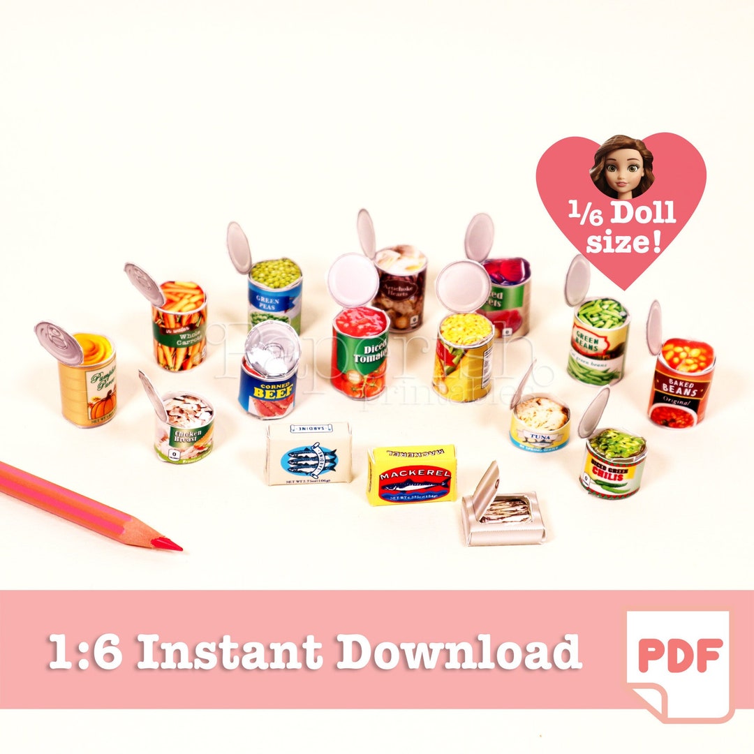 1/6 Scale CANS BUNDLE 15 Designs PRINTABLES | Miniature Food | Food for ...