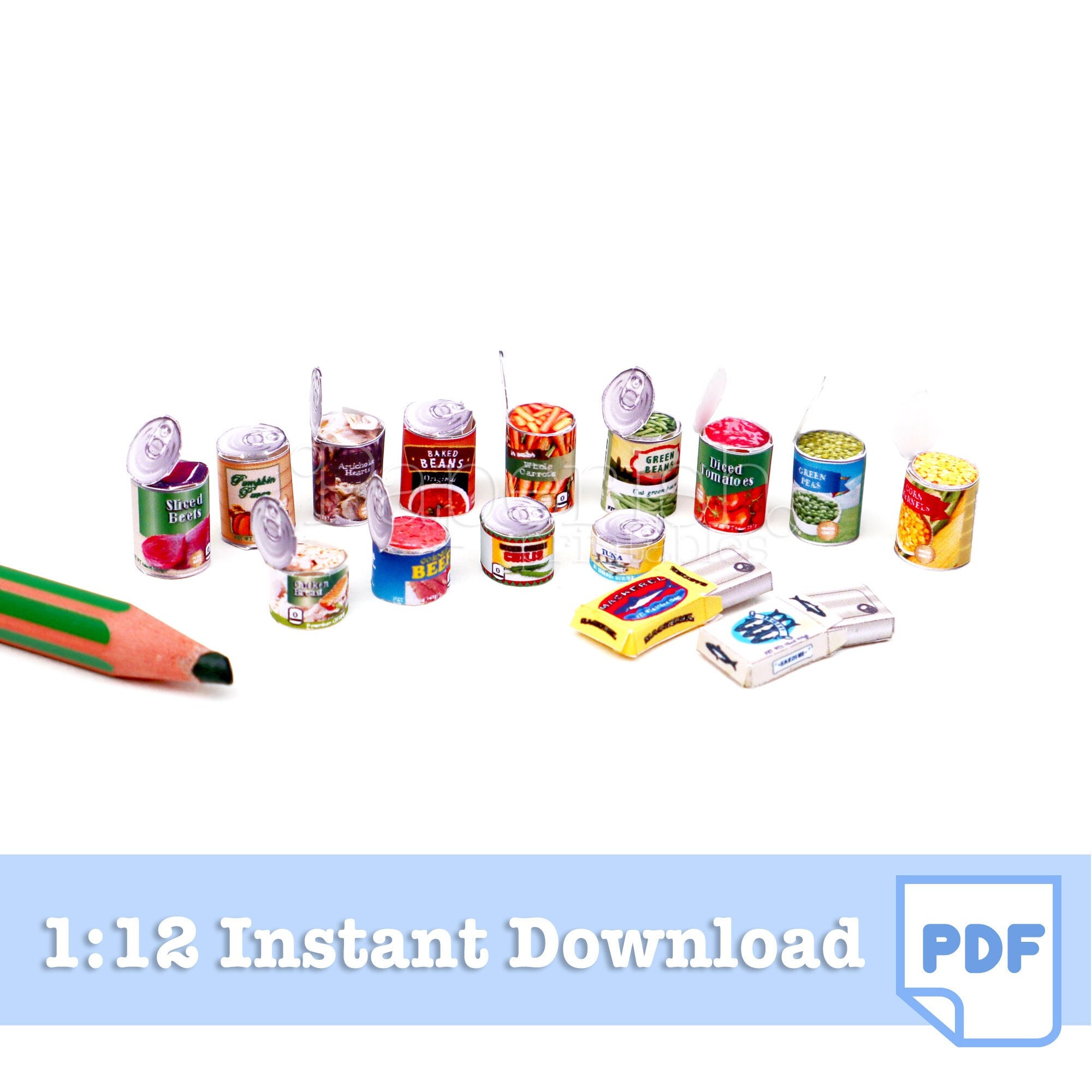 1/12 CANS BUNDLE 15 Designs PRINTABLES Doll Food Printables, Doll Food ...