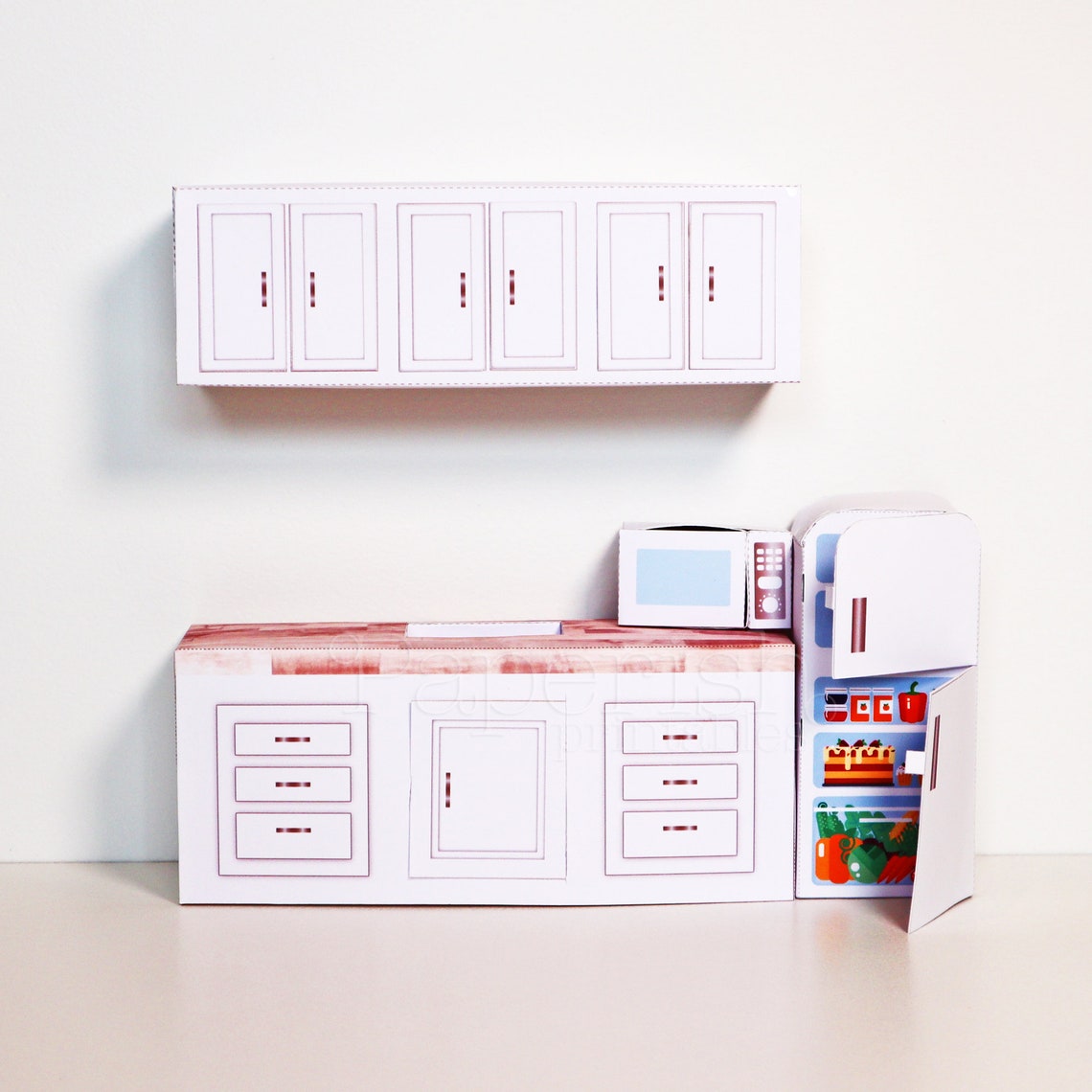 1/12 White PRINTABLE Miniature Kitchen Set Large: Dollhouse Kit, Dollhouse DIY, Dollhouse ...