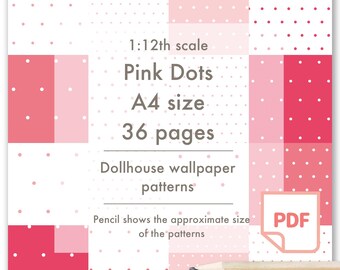 1/12 Scale Pink Dots Dollhouse Wallpaper, A4 (PDF Pattern)