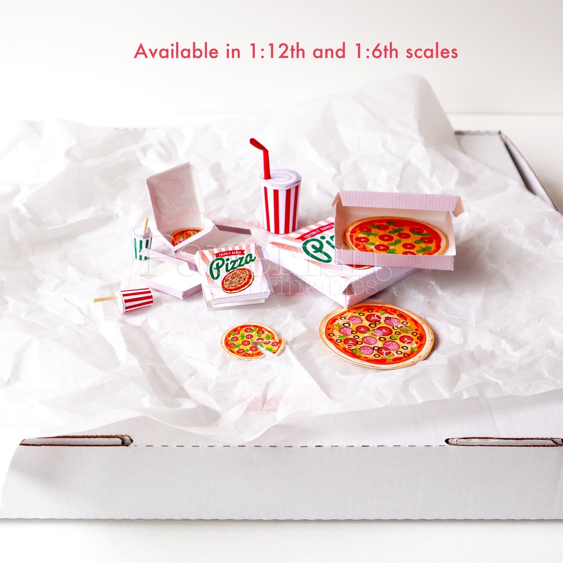 1/12 Scale PIZZA Miniature Printables | Doll Food Printables, Doll Food ...