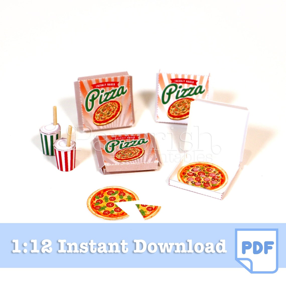 1/12 Scale PIZZA Miniature Printables | Doll Food Printables, Doll Food ...