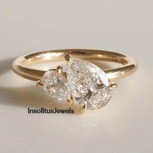 2.5CT Toi Et Moi Moissanite Ring Pear Cut Two Stone Engagement Ring 14K Gold Plated Ring Double Stone Ring Promise Rings for Women