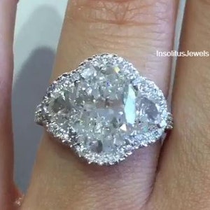 Oval Shaped Diamond Engagement Ring, Lab Grown Diamond Wedding Gift Ring, Side Half Moon Diamonds Ring for Women, Anniversary Gift for Her.