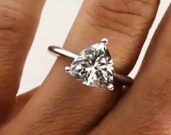 2 CT Trillion Cut Moissanite Stone Engagement Solitaire Ring, Comfort Fit Silver 10/14/18K Solid Gold Ring, Minimalist Wedding Gift Ring.