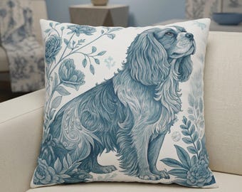 Cavalier King Charles Gift for Dog Mom – Chinoiserie Spaniel Pillow Cover, Memorial & Gotcha Day Decor