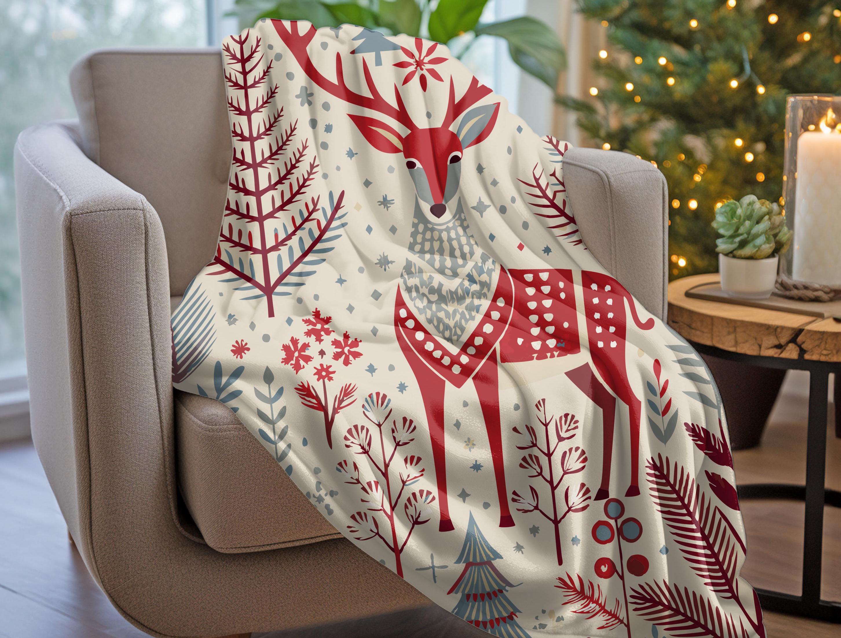 Scandinavian Christmas Blanket | Scandinavian Norwegian Family Style /Sherpa Blanket | Cozy Holiday Sofa Decoration & Perfect Winter Gift
