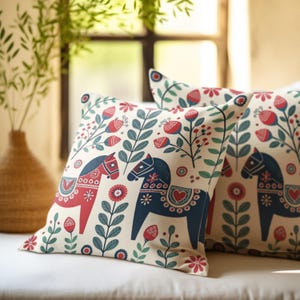 Scandinavian Dala Horse Pillowcase – Hygge Decor, Decorative Folk Art for Indoor & Outdoor Use, Scandinavian Gift