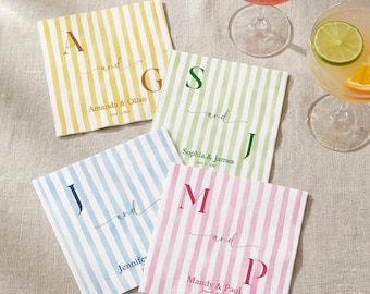 Custom Striped Wedding Napkins | Personalized Coastal Cocktail Napkins | Set of 50