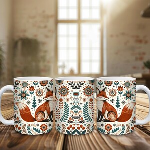 Scandinavian Fox Mug • Nordic Folk Art Coffee Cup • Cozy Autumn Forest Gift • Hygge Animal Mug for Nature Lovers