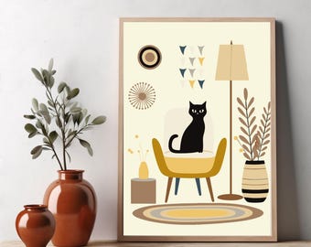 Atomic Cat Art Print: Mid-Century Modern Retro Home Decor
