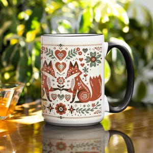 Scandinavian foxes in love mug- Design inspired by Nordic folk art.