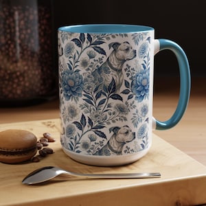 Lot De 5 Mugs Vintage - Motif Art Déco Staffordshire - Blanc Et Bleu - Fabriqué En Angleterre