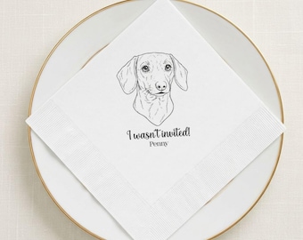 Personalized Pet Portrait Cocktail Napkins, Custom Dog Cat Line Art, I Wasn't Invited Funny Wedding Decor