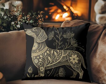 Gold Chinoiserie Dachshund Pillow Cover – Black Luxury Dog Decor