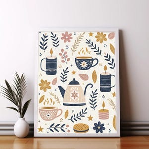 Fika Coffee Poster – Scandinavian Wall Art with Cups & Cozy Kitchen Elements, Nordic Decor Print