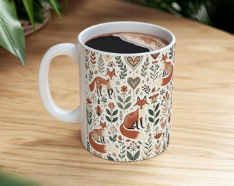 Scandinavian Foxes Mug - Gift inspired by Nordic folk art, Hygge gift, gift idea for family, friends or co-workers who love Nordic art.