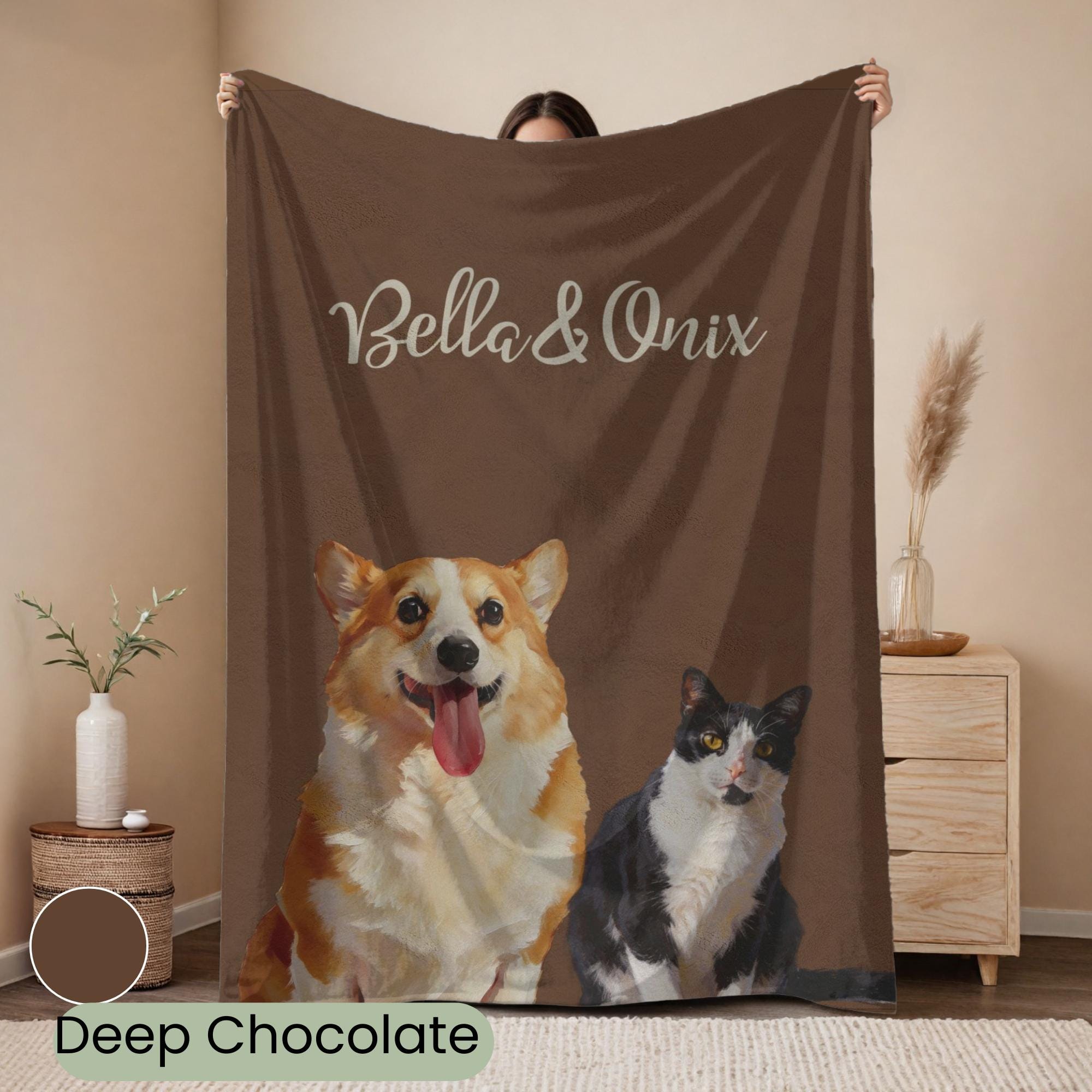 Custom Dog & Cat Blanket From Photo, Personalized Pet Portrait With ...