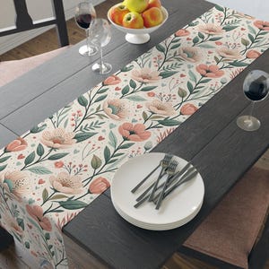 Scandinavian Floral Table Runner – Elegant Mother’s Day Gift, Cozy Spring Dining Decor, Nordic Bloom Design for a Warm Celebration