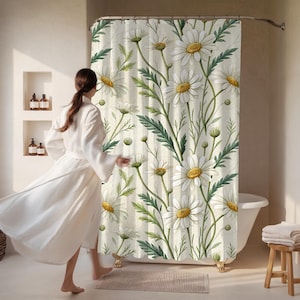 Cortina de ducha con margaritas botánicas / Decoración de baño con margaritas de primavera y verano / Regalo inspirado en la naturaleza