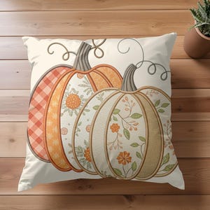 Patchwork Pumpkin Pillow Cover – Faux Suede or Polyester Fall Cushion Case, Cozy Farmhouse Autumn or Thanksgiving Decor
