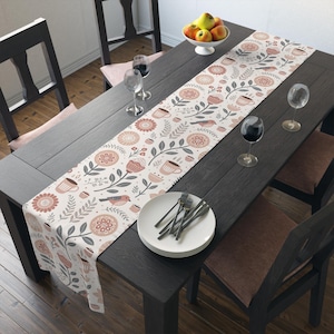 Camino de mesa estilo escandinavo Fika, tazas de café y flores, diseño vibrante, algodón o poliéster, regalo de inauguración de la casa, elegante decoración nórdica