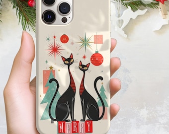 MCM Christmas Cat Phone Case, Atomic Black Cats Retro Style Cover for iPhone Samsung